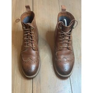 Clarks Brogue Boots Shoes Mens Size 8 Brown Leather Wingtip Lace Up Casual